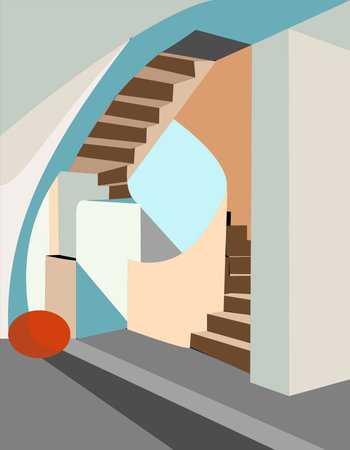 Colorful background,Clear room with arch and stairsのイラスト素材