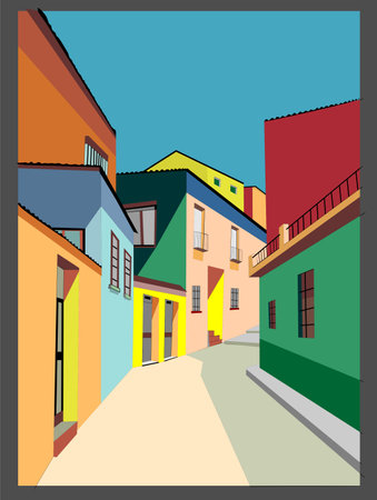 Colorful abstract background, road between buildingsのイラスト素材