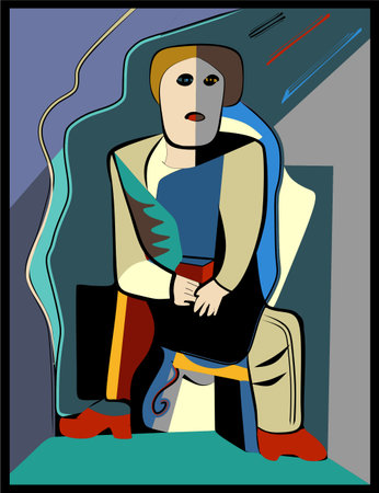 Illustration of a man sitting in a chair with a book in his handのイラスト素材