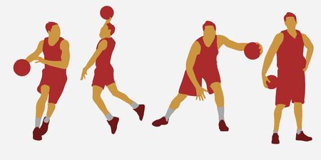4 different pose basketball player flat designのイラスト素材