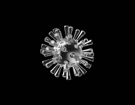 glassy virus centered against a black background - 3D illustrationの写真素材