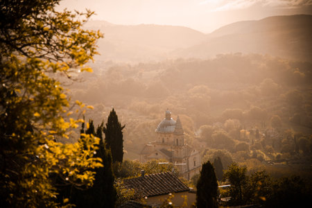 Church of San Biagio in Montepulciano surrounded by Tuscan countryside. High quality photo