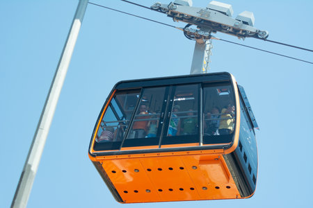DUBROVNIK, CROATIA - August 8, 2013: People ride the cable car in Dubrovnikのeditorial素材