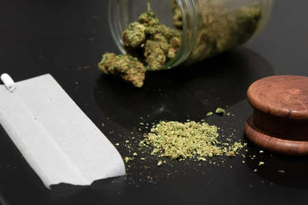 Cannabis buds and other smoking utensilsの写真素材