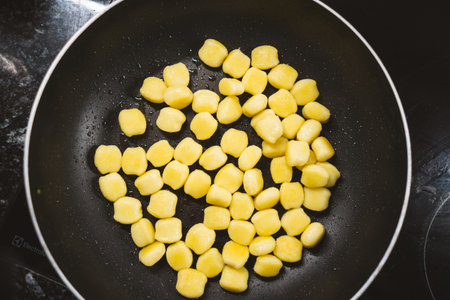 Delicious gnocchi made from potatoes in the Italian style are preparedの写真素材