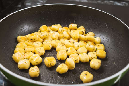 Delicious gnocchi made from potatoes in the Italian style are preparedの写真素材