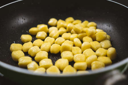 Delicious gnocchi made from potatoes in the Italian style are preparedの写真素材