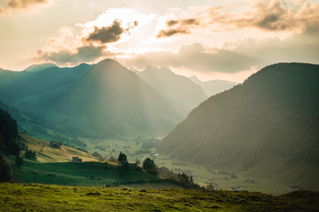 Swiss mountains - monumental rock formations in the Alpsの写真素材