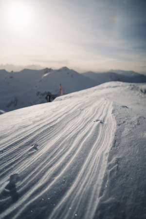 Snowy slope - the perfect weather for a trip to the mountains for skiingの写真素材