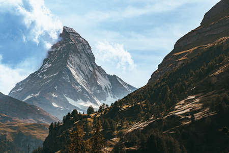 Swiss mountain Matterhorn- monumental rock formations in the Alpsの写真素材