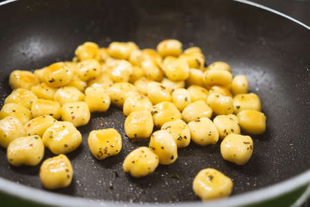 Delicious gnocchi made from potatoes in the Italian style are preparedの写真素材