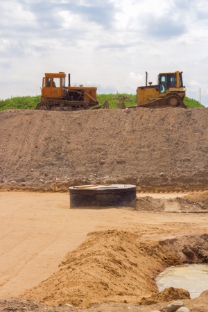 Bulldozers helps to make a new roadの写真素材