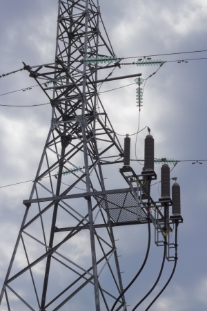 Power lines and electric pylonの写真素材