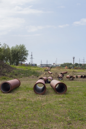 Pipes  ready for construction of a new line infrastructureの写真素材