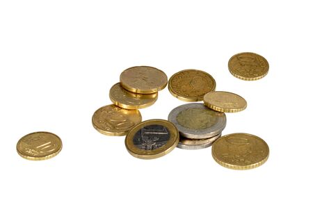 euro coins isolated on whiteの写真素材