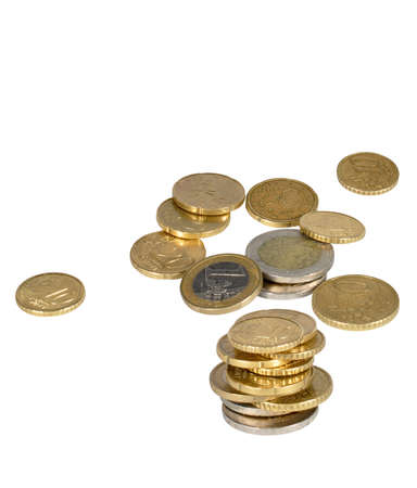 euro coins isolated on whiteの写真素材