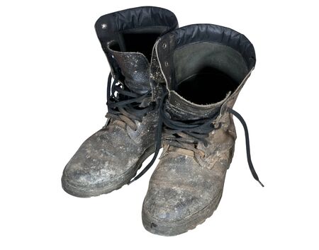 old combat boots  the isolated on whiteの写真素材