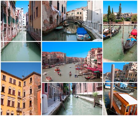 VENICE,ITALY - JUNE,21  Collage of the streets of Venice, the historic town of Italyのeditorial素材