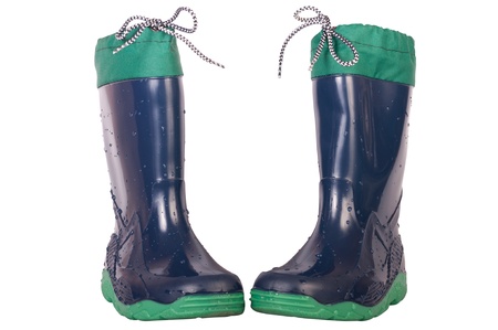 wet gumboots for children isolated on whiteの写真素材