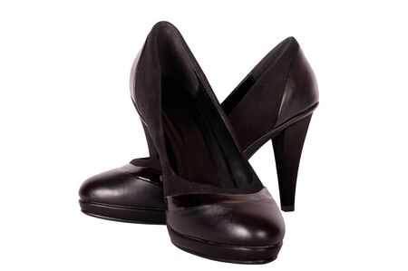 black female shoes isolated on white backgroundの写真素材