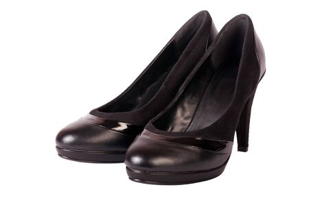 black female shoes isolated on white backgroundの写真素材
