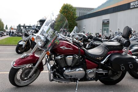 BRESCIA MONTICHIARI ,ITALY - OCTOBER,14  A 2006 built Kawasaki Vulcan900 Classic LT on Festival of motors in the venue Garda, October 14,  2012, in Montichiari,Brescia,Italyのeditorial素材