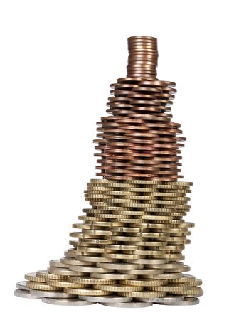 pyramid of euro coins isolated on whiteの写真素材