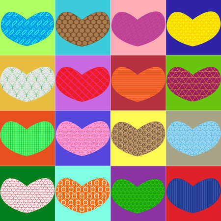 colorful hearts with different textures for Valentine s Dayのイラスト素材