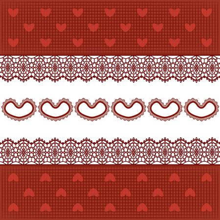 fabric with hearts and lace on white backgroundのイラスト素材