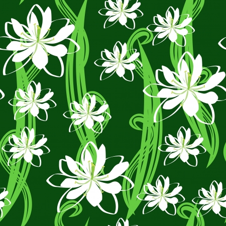 seamless flower texture, white flowers on green backgroundのイラスト素材