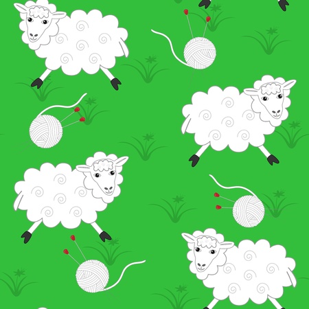 seamless texture sheeps and balls for knittingのイラスト素材