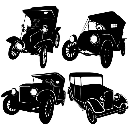 silhouettes of vintage car on a white backgroundのイラスト素材