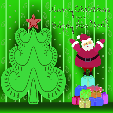 Santa with gifts wishes merry Christmas and a happy new yearのイラスト素材