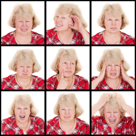 set of emotions adult woman isolated on a whiteの写真素材