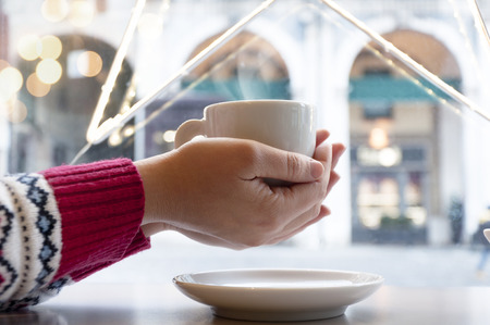 cup of coffee in the morning in a cafeの写真素材