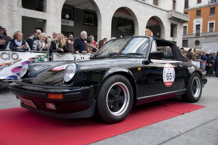 BRESCIA, ITALY - April 17, 2016: 500 Miles. Finish. PORSCHE 911, built 1984のeditorial素材