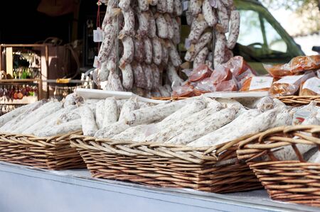 Italian salami in the market in Italyの写真素材