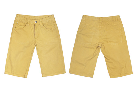 Yellow shorts for a teenager isolated on whiteの写真素材