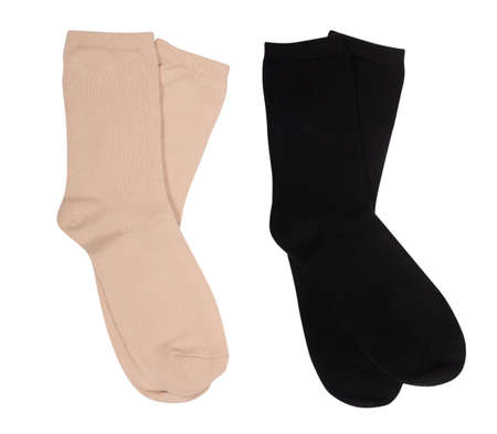 two pairs of female socks isolated on whiteの写真素材