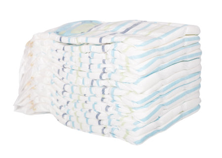 stack of baby diapers isolated on white backgroundの写真素材