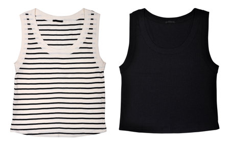 two female tank tops, striped and black, isolated on white backgroundの写真素材