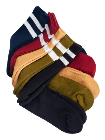 set of colorful male socks isolated on white backgroundの写真素材