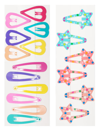 set of colored hair clips for a little girl, hair accessoriesの写真素材