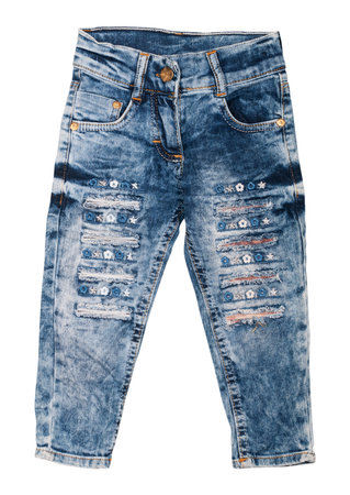 blue jeans for baby girl isolated on a white backgroundの写真素材