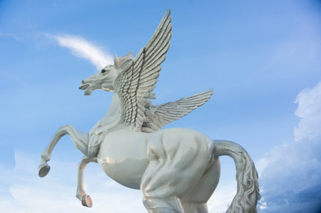 The flying horse statue on the sky with clouds.の写真素材