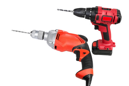 Drill. Cordless drill and screwdriver isolated on white background.の写真素材