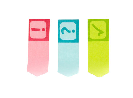 page marker. Colorful office bookmarks or sticker note paper isolated on white background. Set of sticky paper or bookmarkers.の写真素材