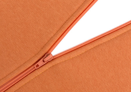 Zipper on a knitted sweater, isolated on white background. open zipper.の写真素材