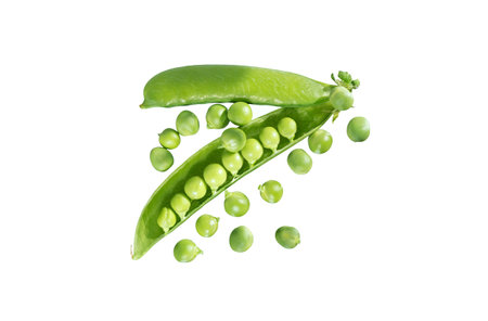Green peas isolated on a white backgroundの写真素材