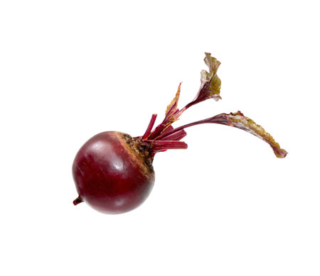 Beetroot with leaves, fresh whole beet isolated on white background. Raw red beetroot.の写真素材